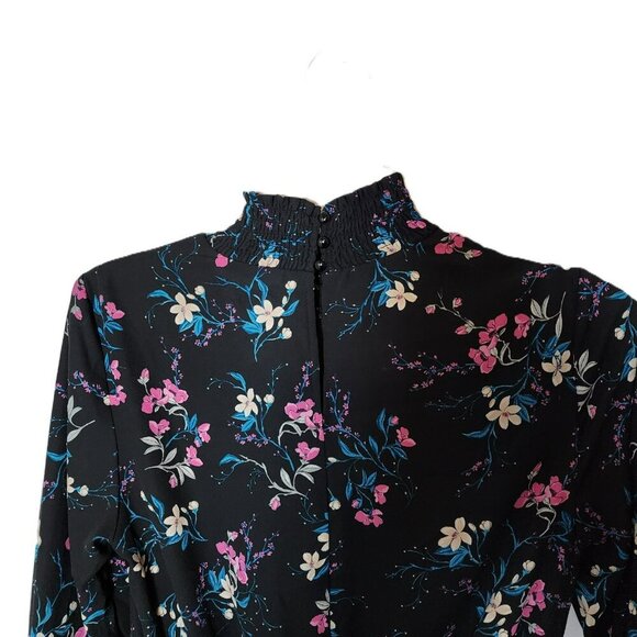 Nanette Lepore Floral Midi Dress | Size 4 | Black Hi-Low Hem | Smocked Waist/Cuf - Picture 3 of 10